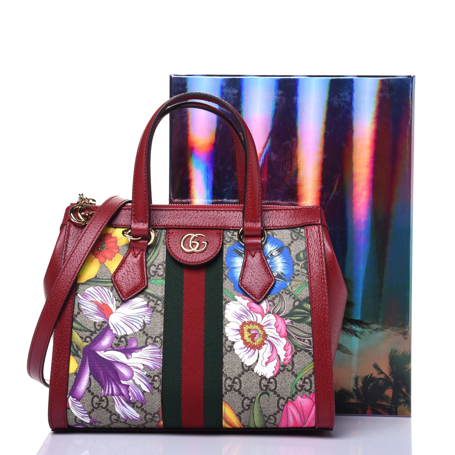 Gucci GG Supreme Monogram Flora Web Small Ophidia Tote Bag Red 15 of 15