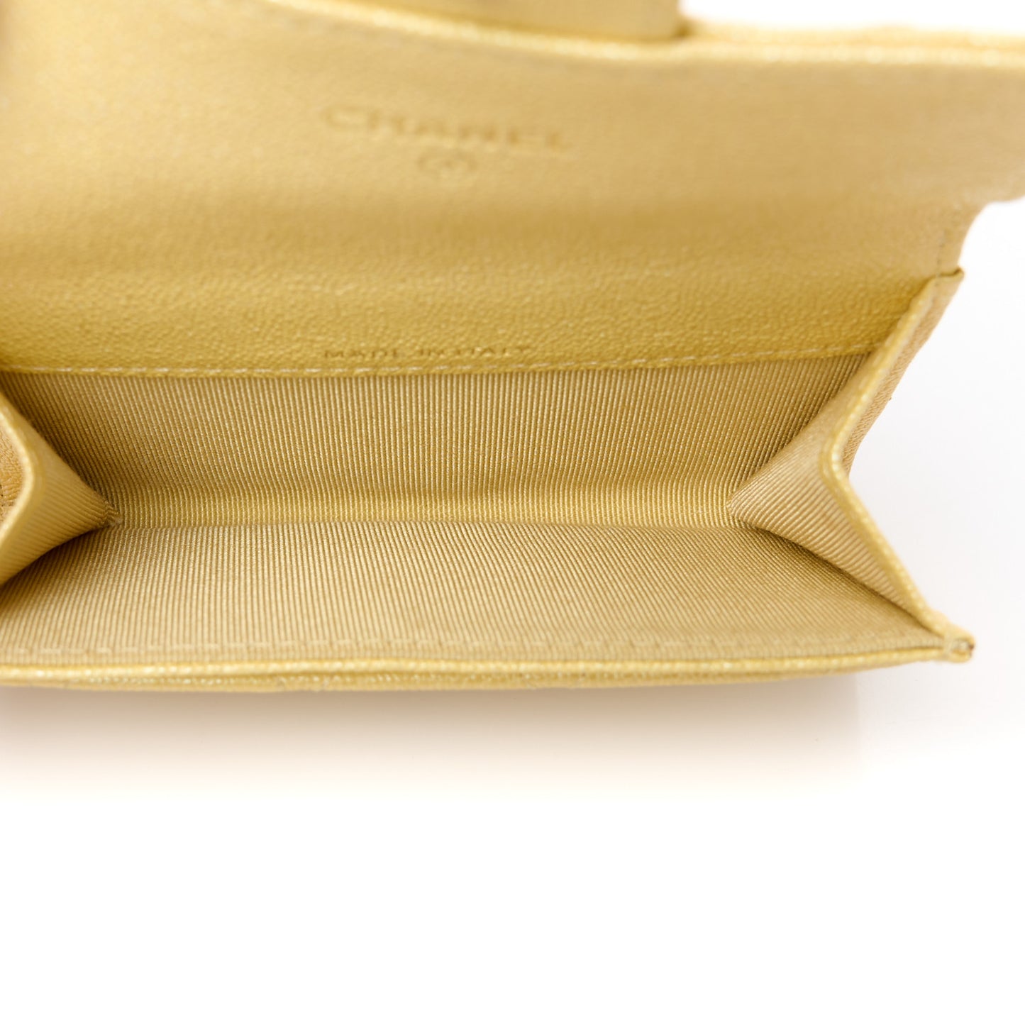 Iridescent Caviar Quilted Flap Card Holder Yellow