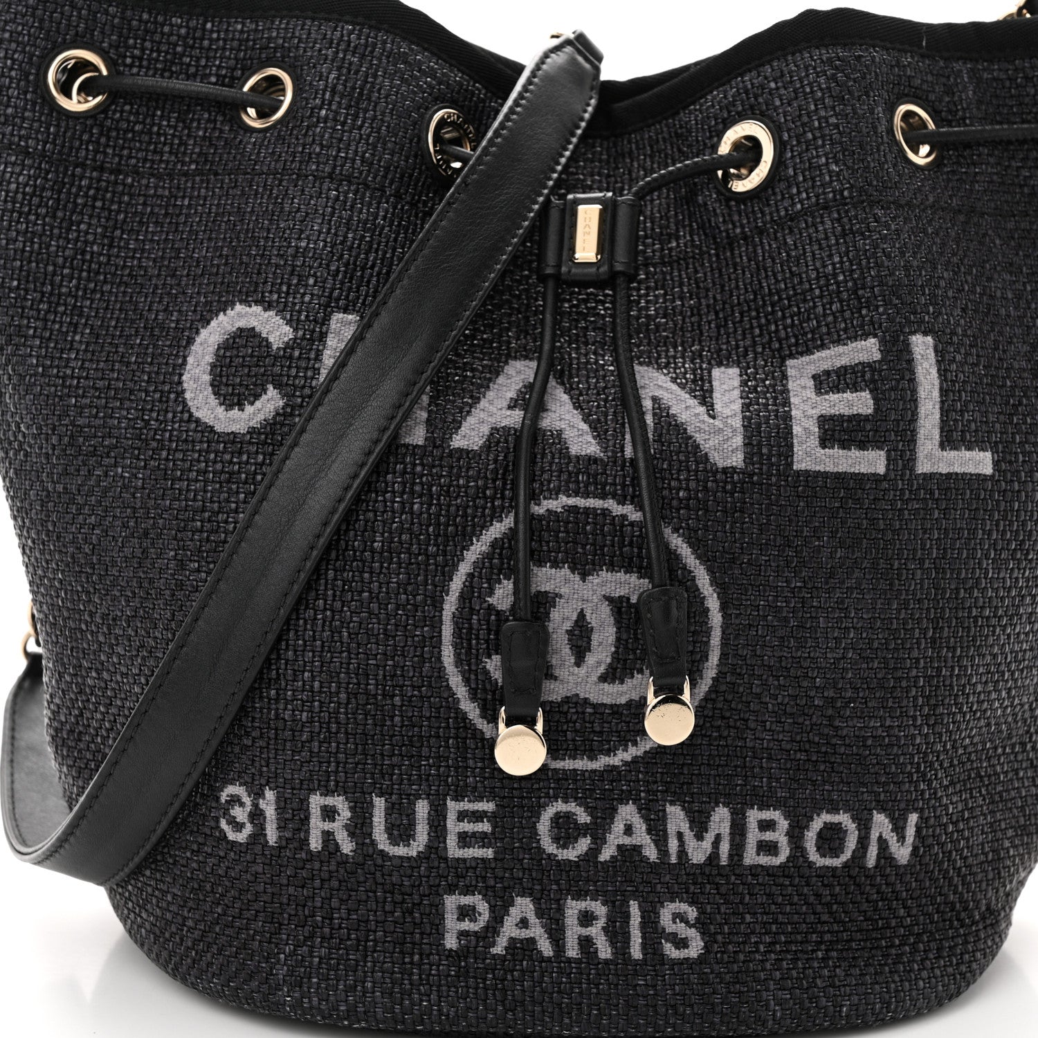 Chanel Lurex Canvas Deauville Drawstring Bag Navy Blue Gold 8 of 10