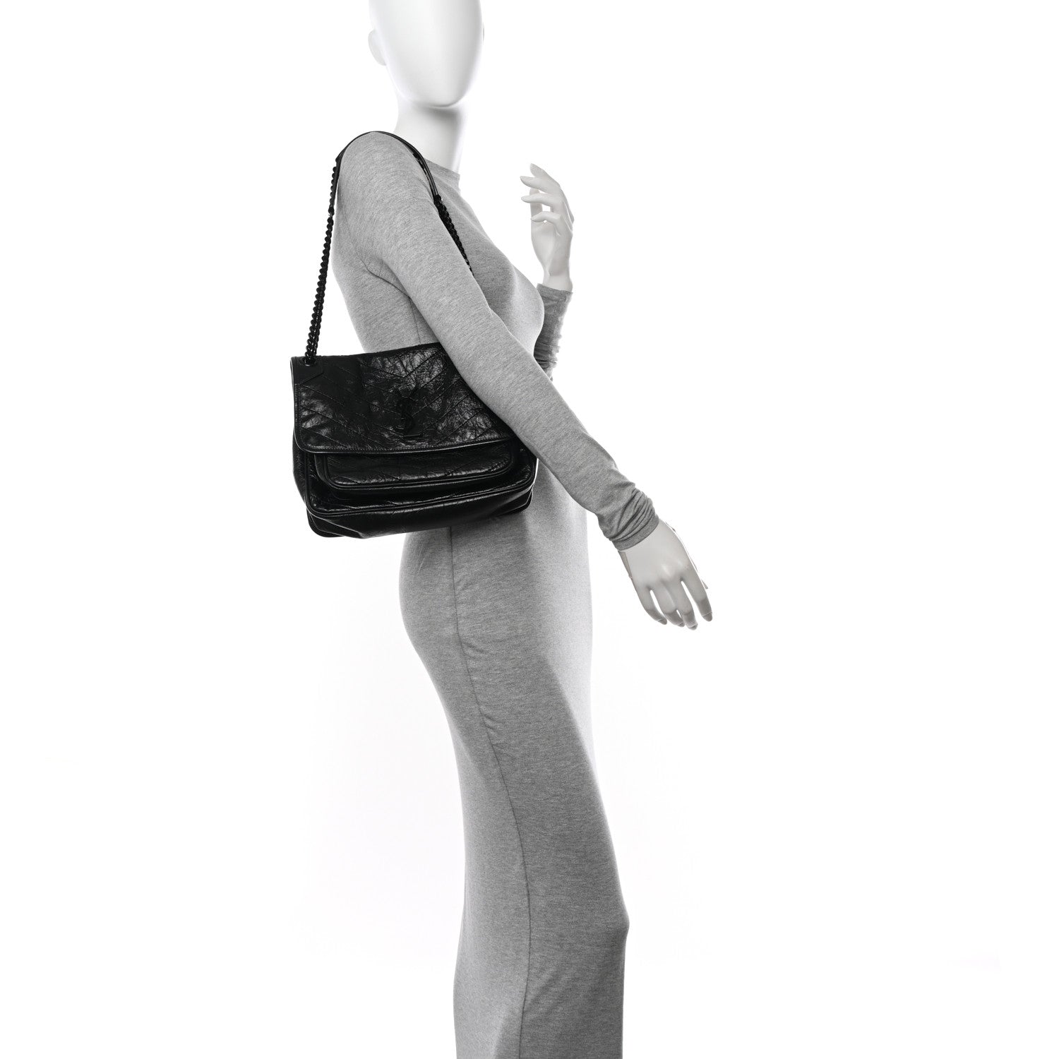Saint Laurent Crinkled Calfskin Matelasse Monogram Large Niki Chain Satchel Black 2 of 10