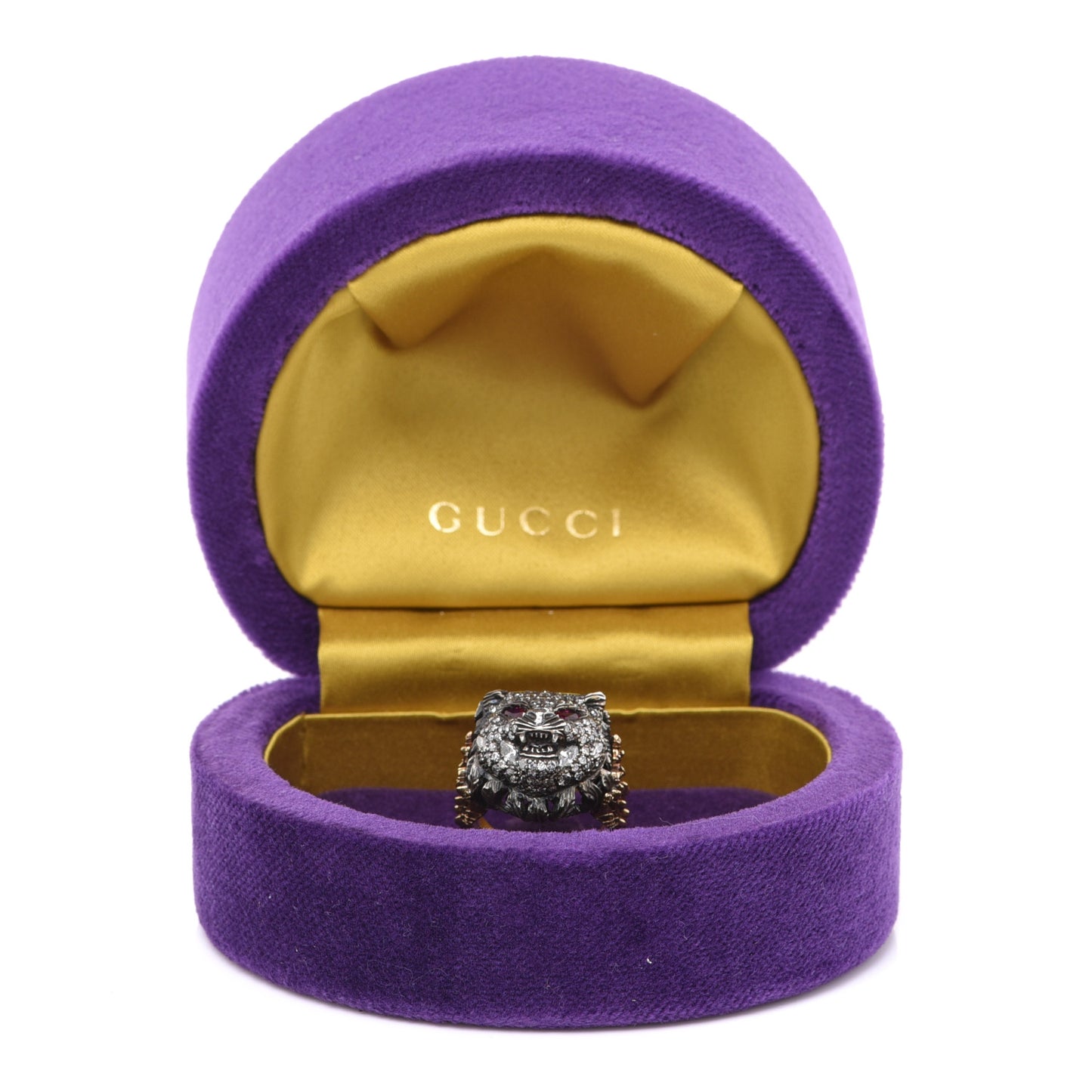18K Yellow Gold Diamond Ruby Le Marche des Merveilles Tiger Head Ring 53 6.5