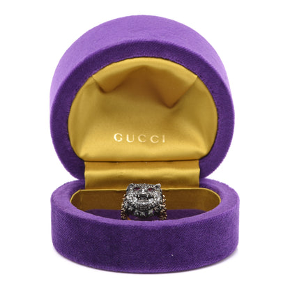 Gucci 18K Yellow Gold Diamond Ruby Le Marche des Merveilles Tiger Head Ring 53 6.5 6 of 6
