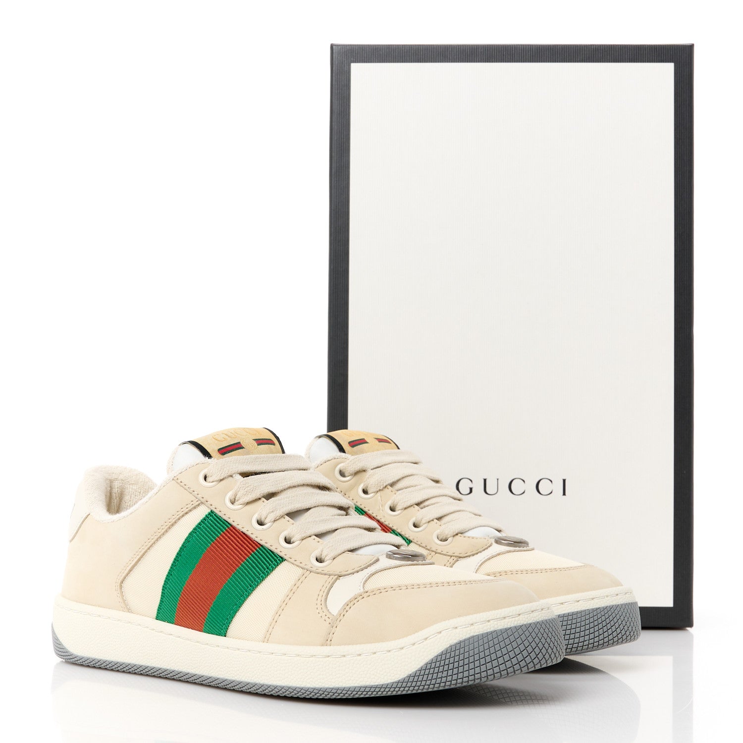 Gucci Nylon Nubuck Web Womens Screener Sneakers 35.5 Mystic White Dusty Milk 10 of 10