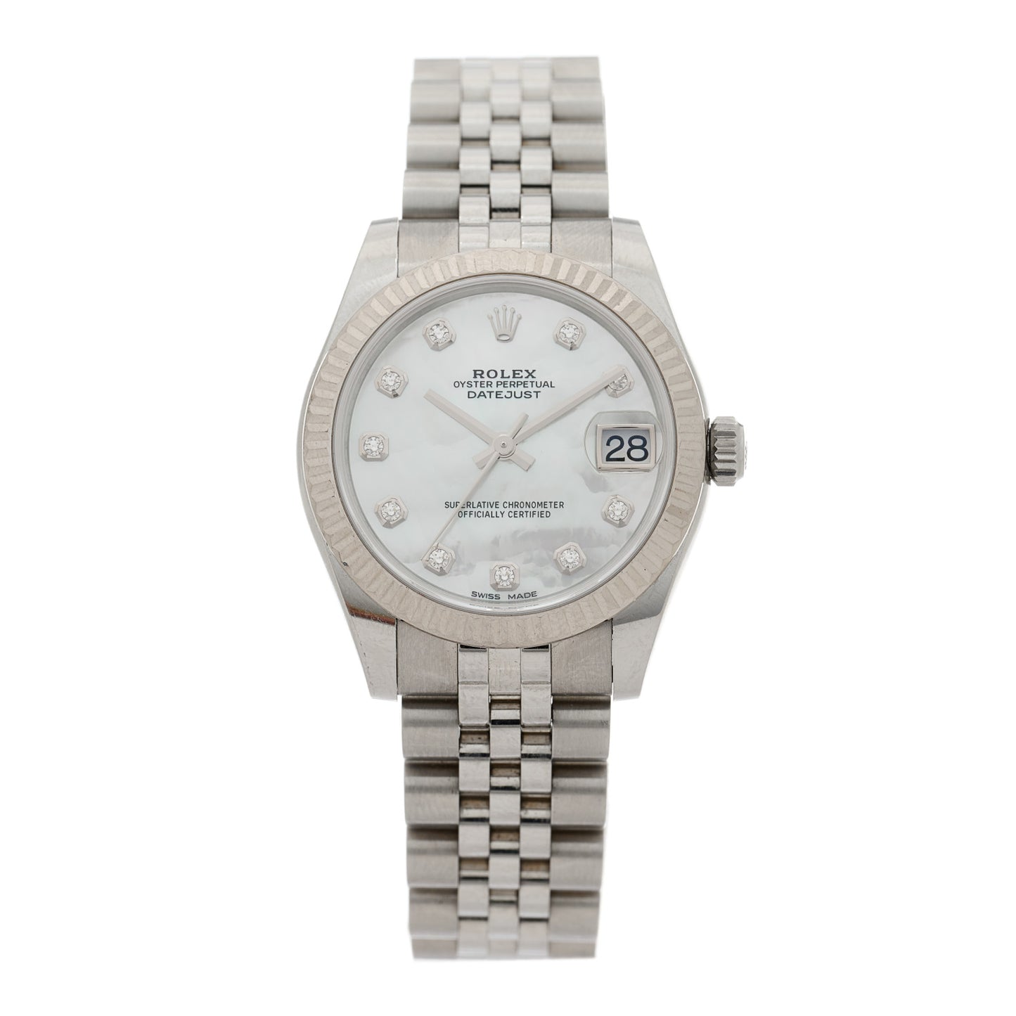 Stainless Steel 18K White Gold Diamond Mother of Pearl 31mm Oyster Perpetual Datejust Watch 178274
