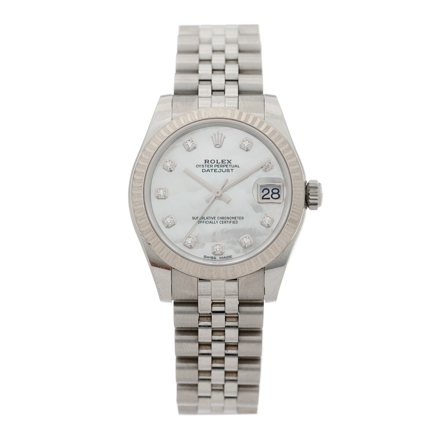 Rolex Stainless Steel 18K White Gold Diamond Mother of Pearl 31mm Oyster Perpetual Datejust Watch 178274 1 of 4