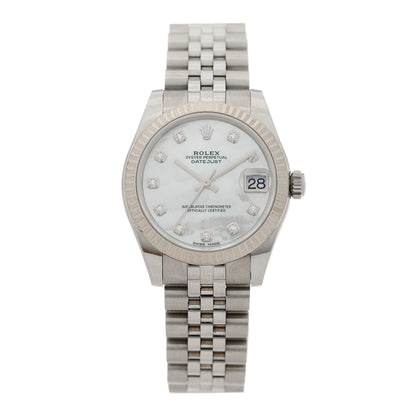 Rolex Stainless Steel 18K White Gold Diamond Mother of Pearl 31mm Oyster Perpetual Datejust Watch 178274 1 of 4