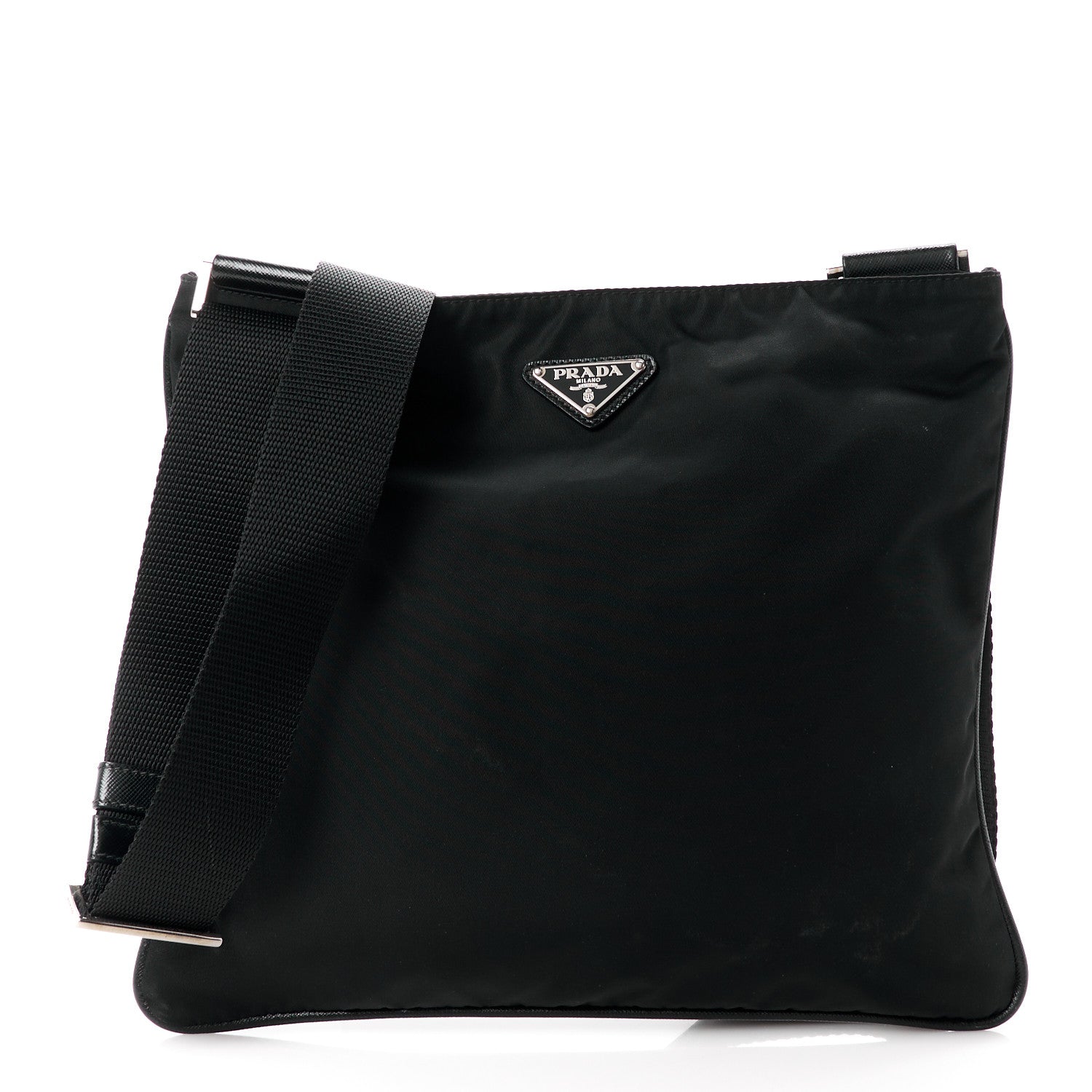 Prada Tessuto Nylon Saffiano Flat Messenger Bag Black 1 of 12