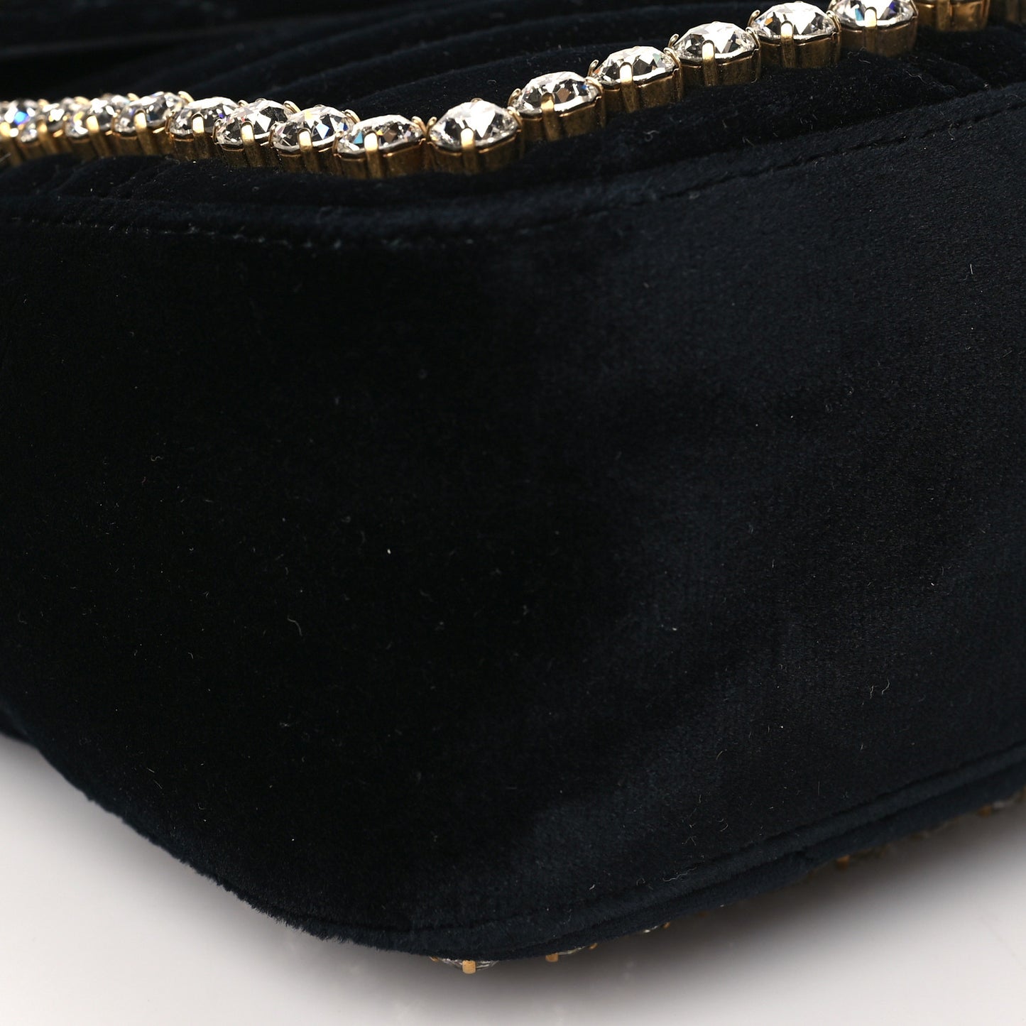 Velvet Matelasse Crystal Medium GG Marmont Shoulder Bag Black