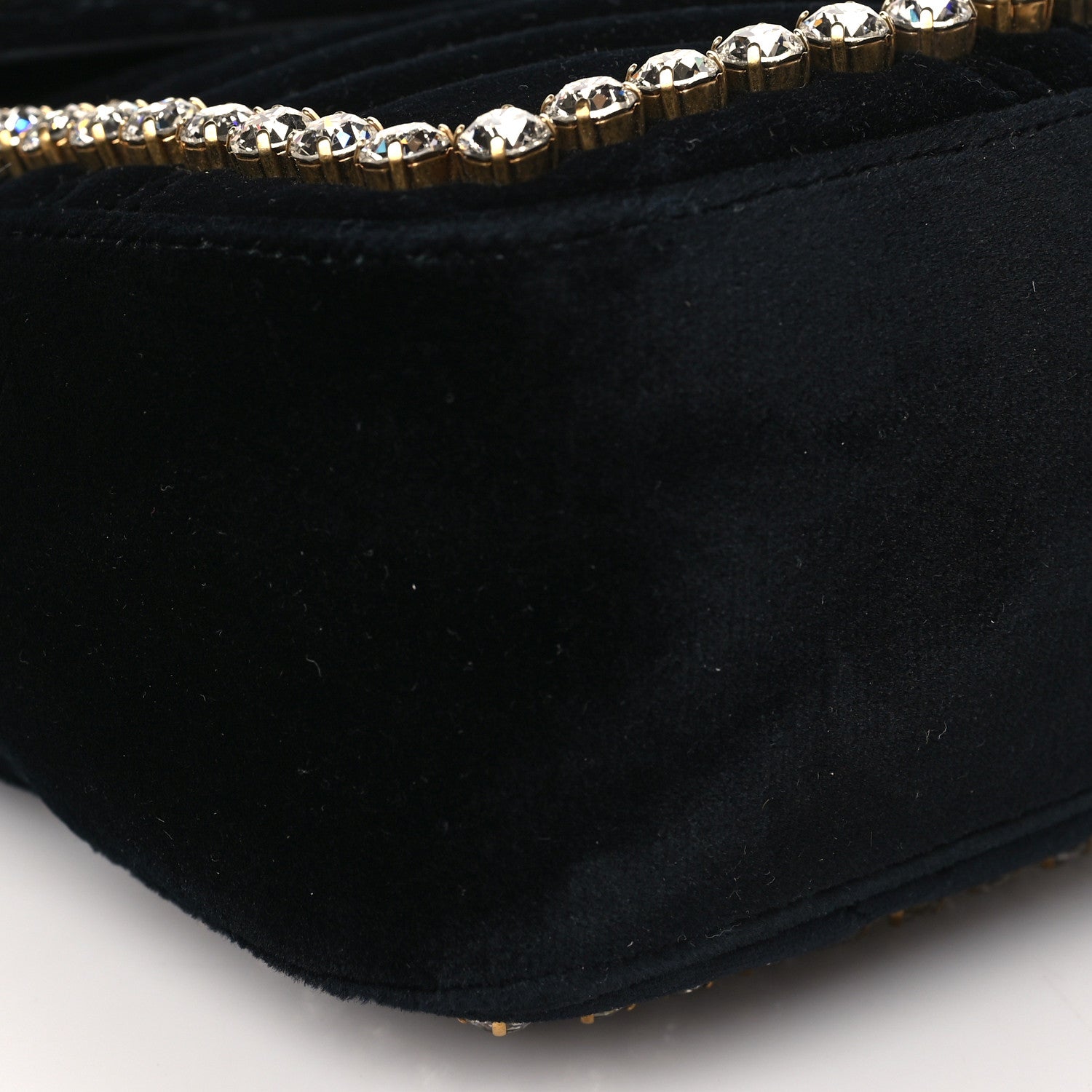 Gucci Velvet Matelasse Crystal Medium GG Marmont Shoulder Bag Black 9 of 10