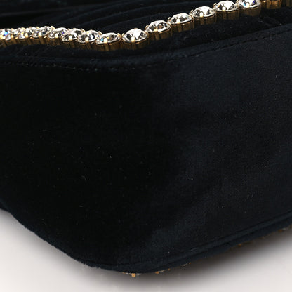 Gucci Velvet Matelasse Crystal Medium GG Marmont Shoulder Bag Black 9 of 10