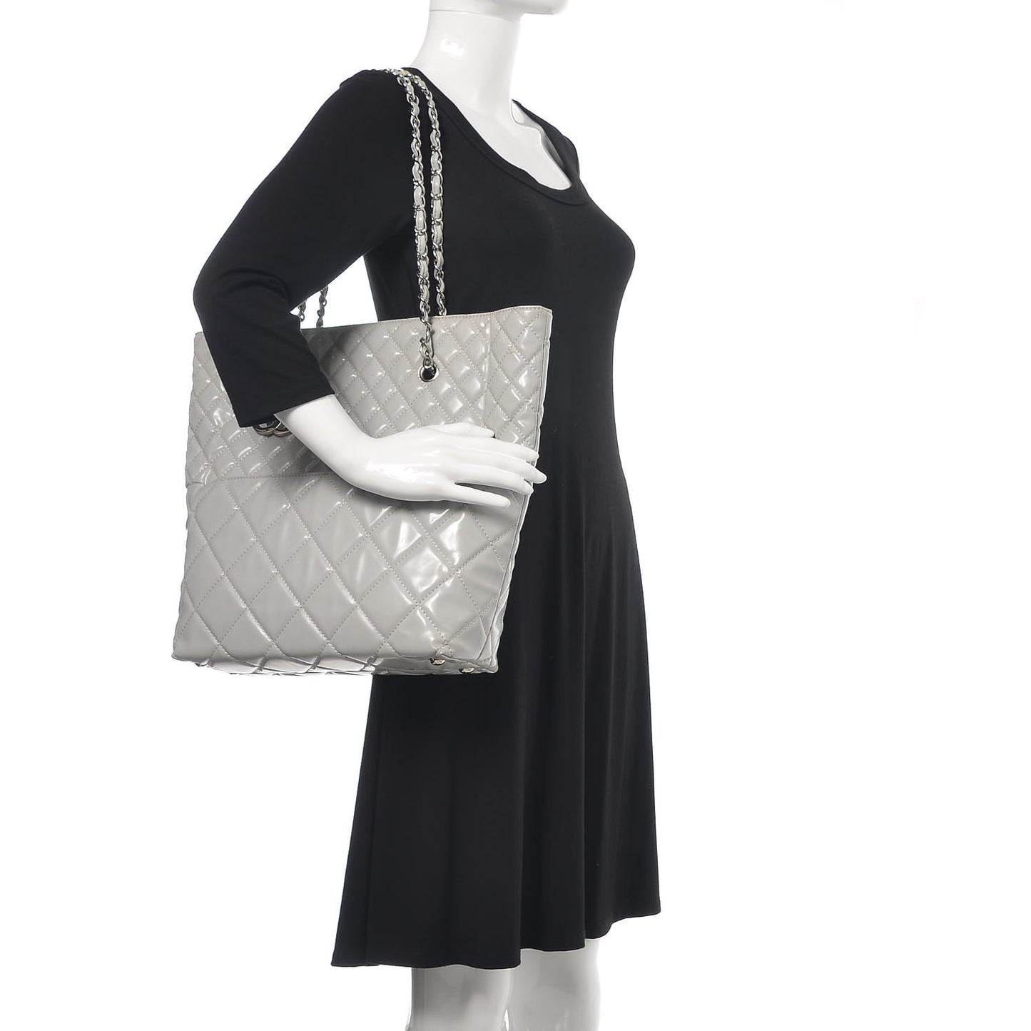 Vinyl Quilted In The Business North South Tote Light Grey
