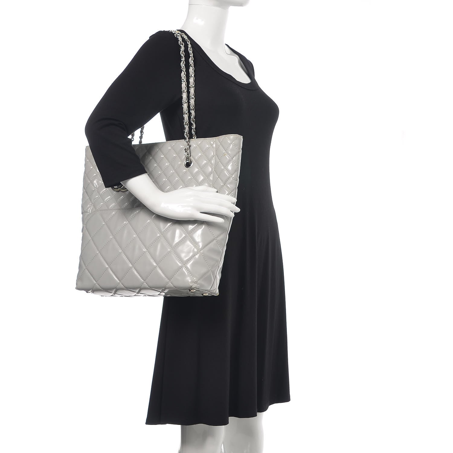 Chanel Vinyl Quilted In The Business North South Tote Light Grey 2 of 21