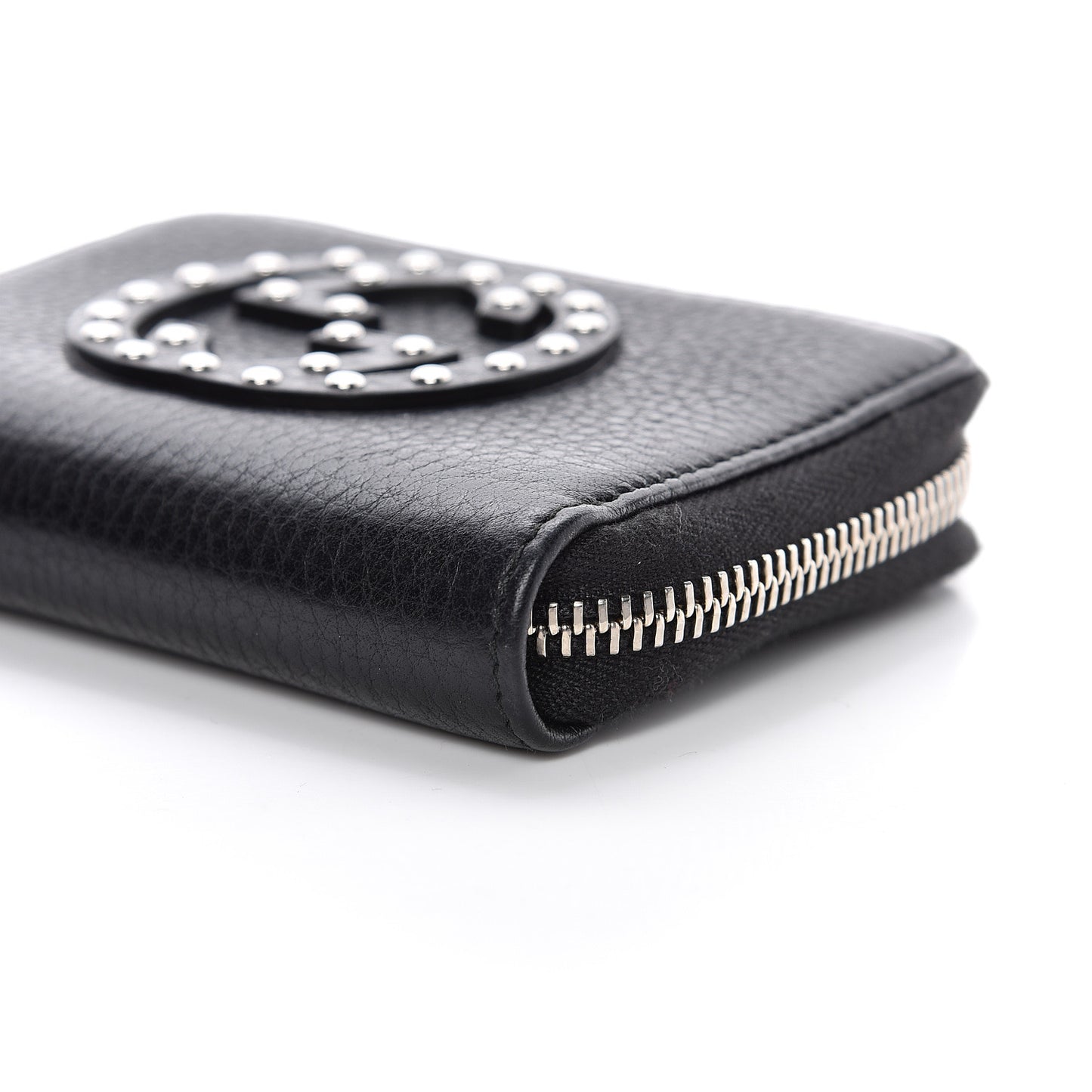 Pebbled Calfskin Studded Soho Compact Disco Zip Around Wallet Black