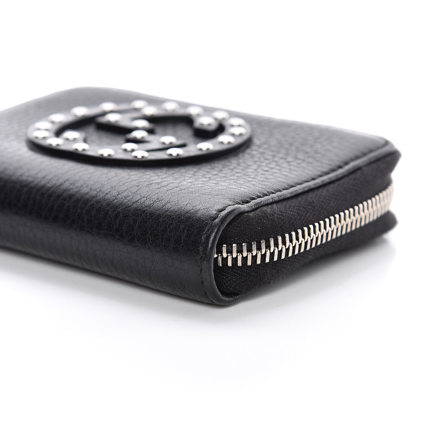 Gucci Pebbled Calfskin Studded Soho Compact Disco Zip Around Wallet Black 11 of 14