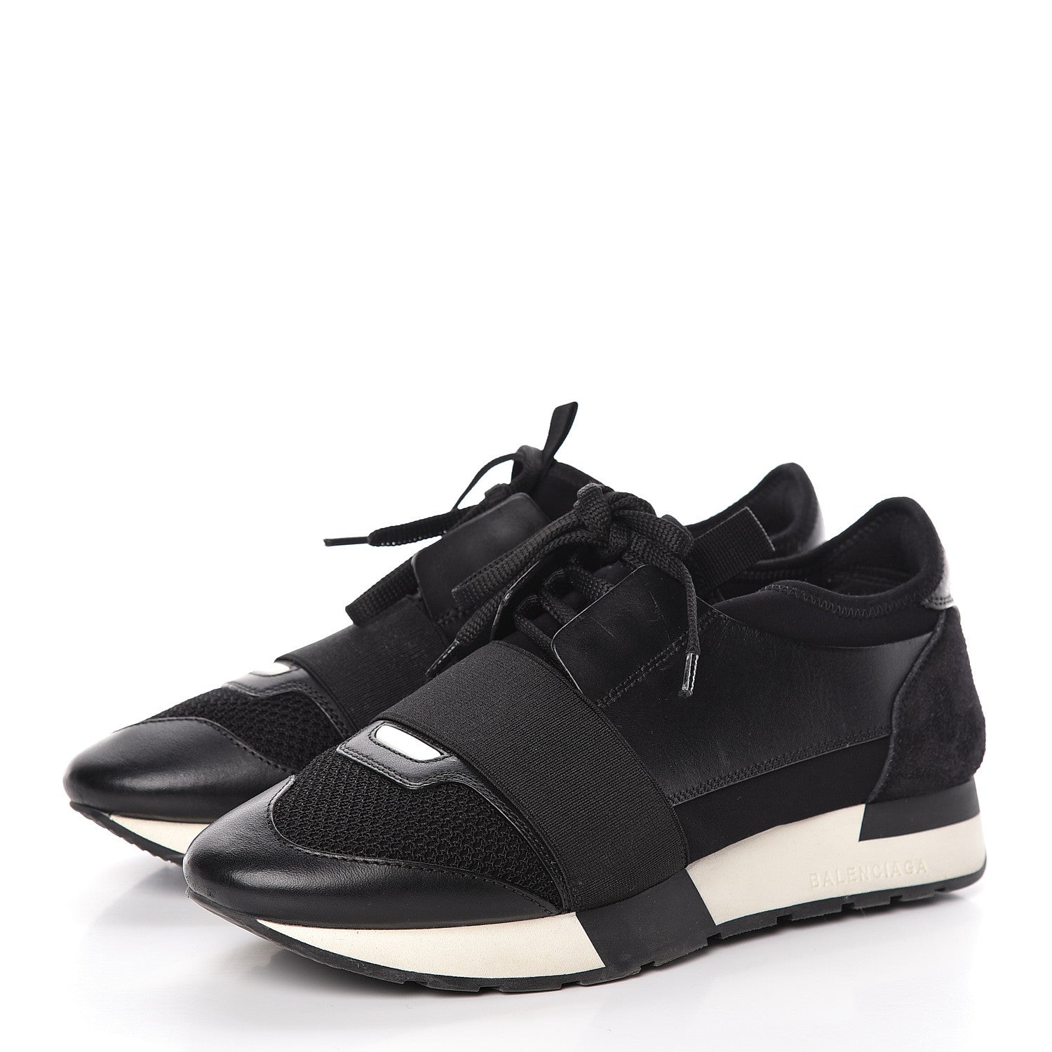 Balenciaga Mesh Calfskin Neoprene Suede Womens Race Runner Sneakers 37 Black 3 of 10