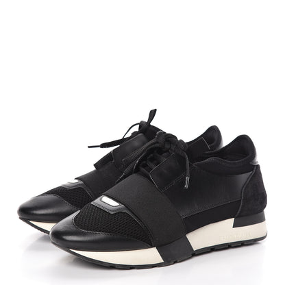 Balenciaga Mesh Calfskin Neoprene Suede Womens Race Runner Sneakers 37 Black 3 of 10