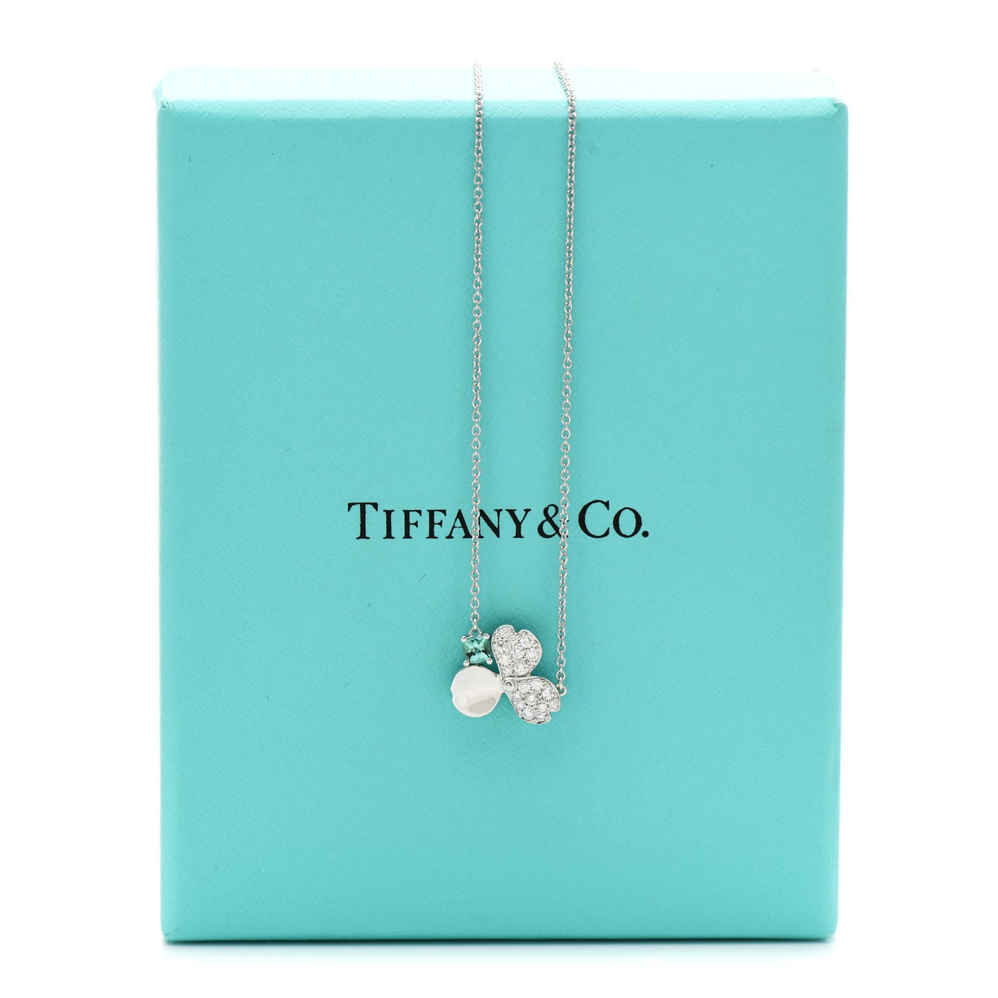 Platinum Diamond Green Tourmaline Paper Flowers Pendant Necklace