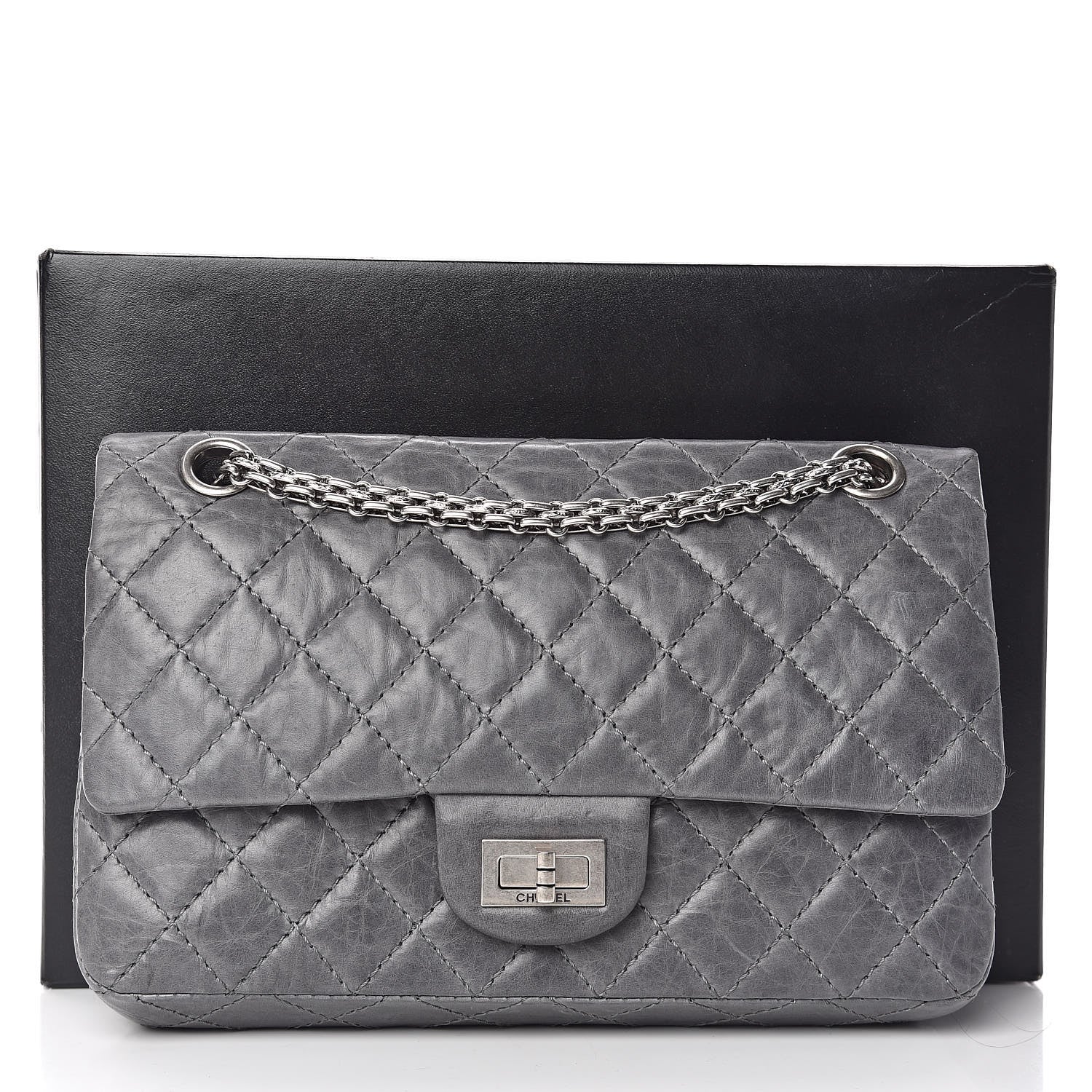 Chanel Aged Calfskin Quilted 50th Anniversary 2.55 Reissue 225 Flap Gris 12 of 12