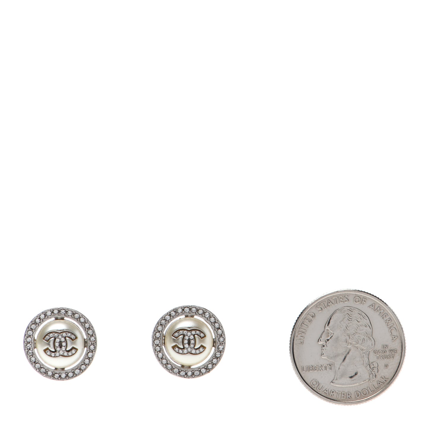 Pearl Crystal CC Round Earrings Silver