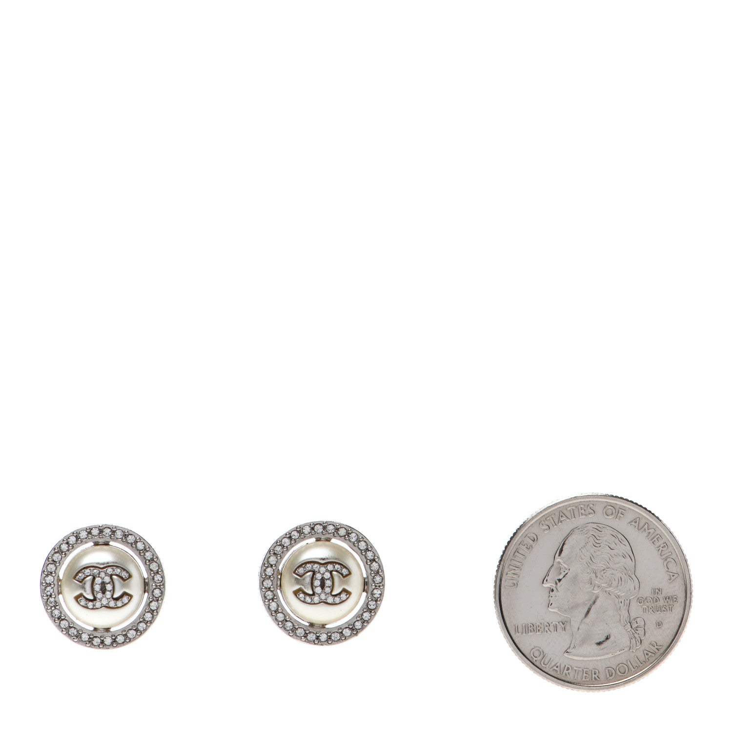 Chanel Pearl Crystal CC Round Earrings Silver 2 of 4