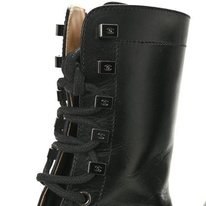 Chanel Calfskin Lace Up Combat Boots 37.5 Black 11 of 13