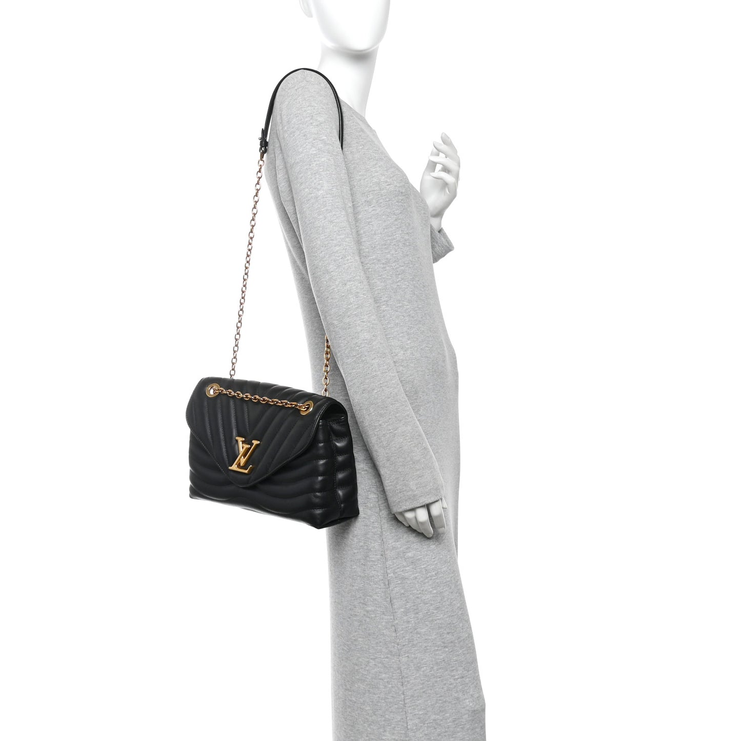 Calfskin LV New Wave Chain Bag GM Black