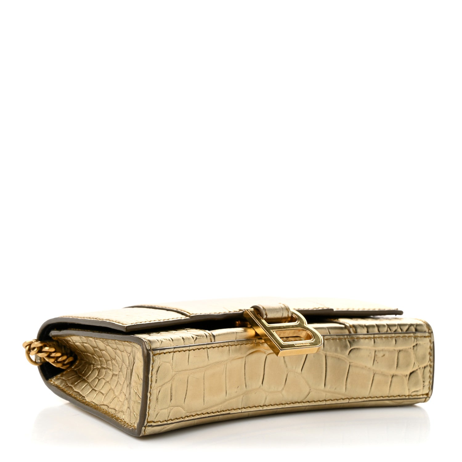Balenciaga Metallic Calfskin Crocodile Embossed Hourglass Chain Bag Gold 4 of 10