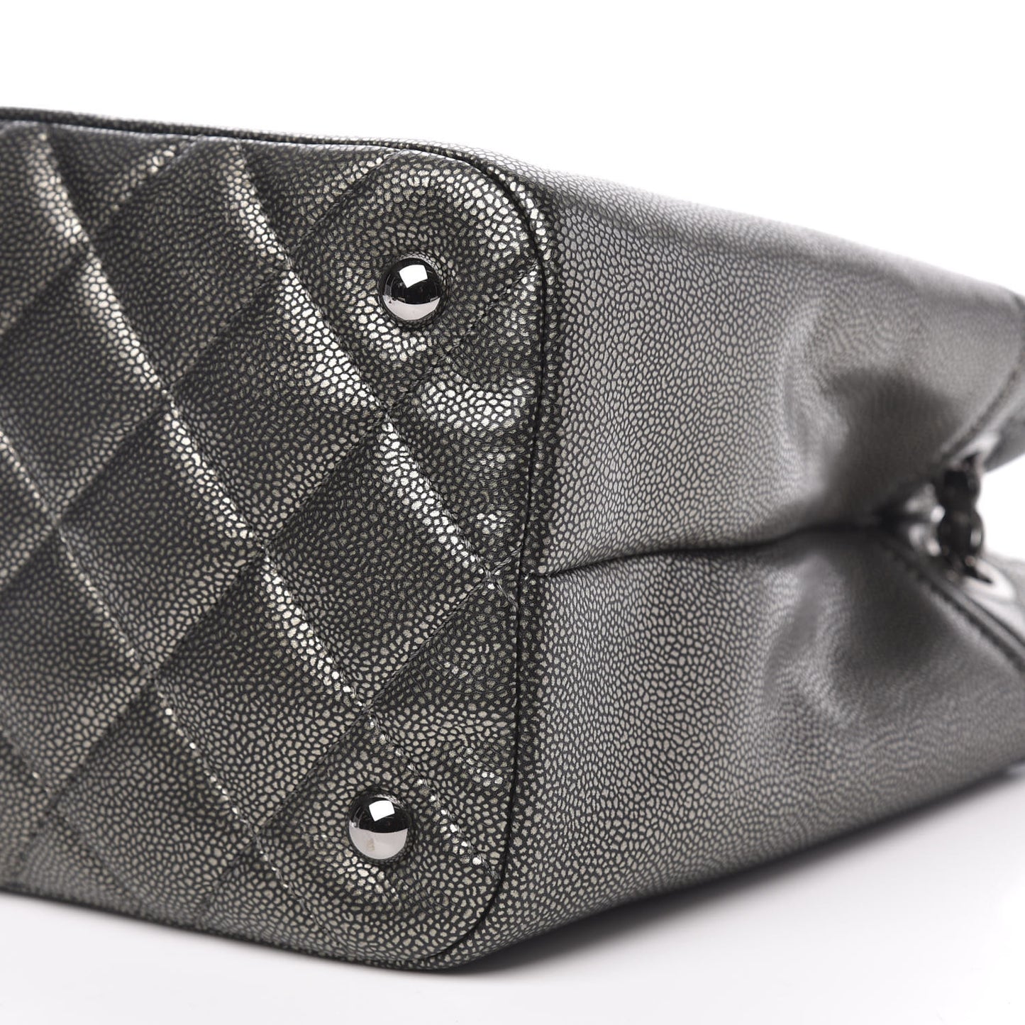 Metallic Caviar Quilted CC Timeless Tote Dark Silver