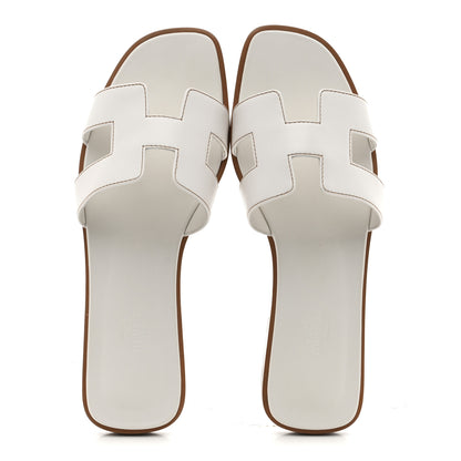 Hermes Box Calfskin Oran Sandals 39 White 2 of 9