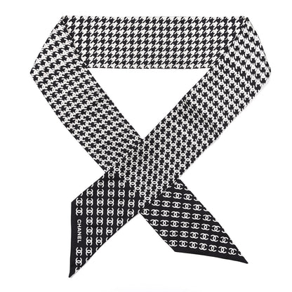 Chanel Silk Twill Houndstooth Slim Bandeau Scarf Black Ecru 1 of 3