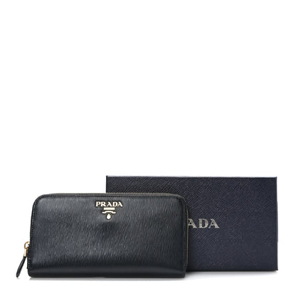 Prada Vitello Move Bi-Color Zip Around Wallet Black Lacca 10 of 10