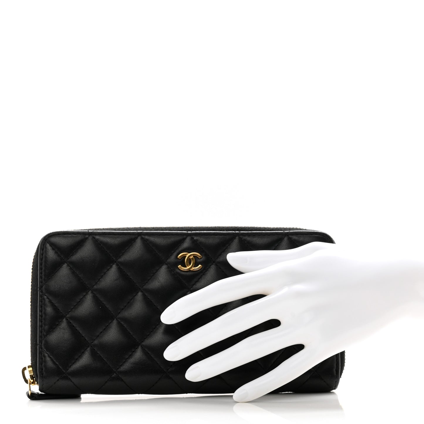 Lambskin Quilted Large Gusset Zip Around Wallet Black