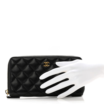 Chanel Lambskin Quilted Large Gusset Zip Around Wallet Black 2 of 9