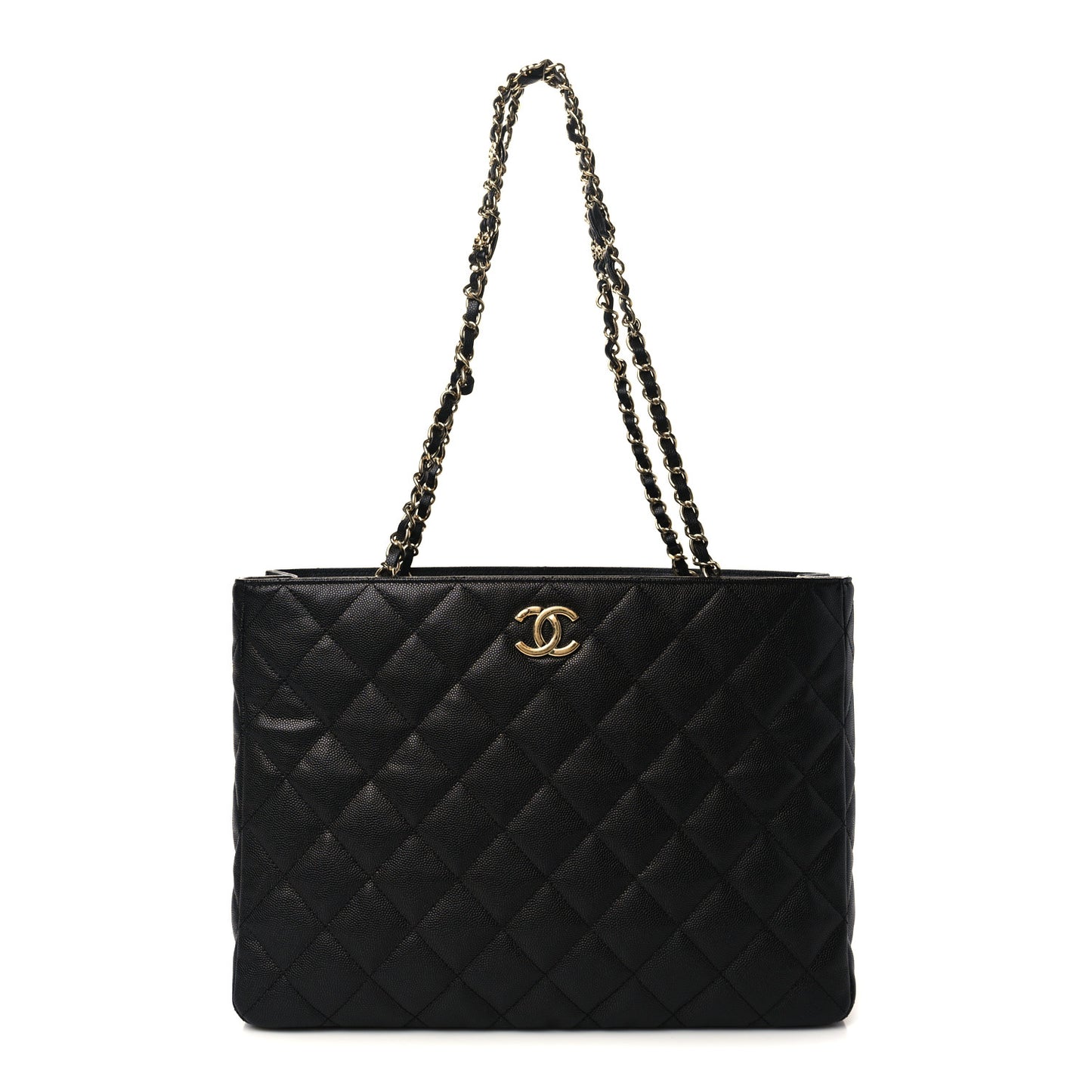 Caviar Quilted Large Classic Shopping Tote Black