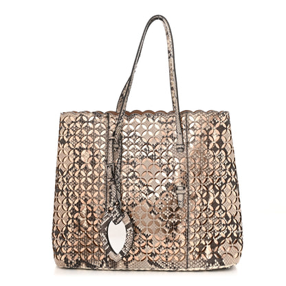 Alaia Snakeskin Laser Cut Mina Tote Neutral 3 of 10