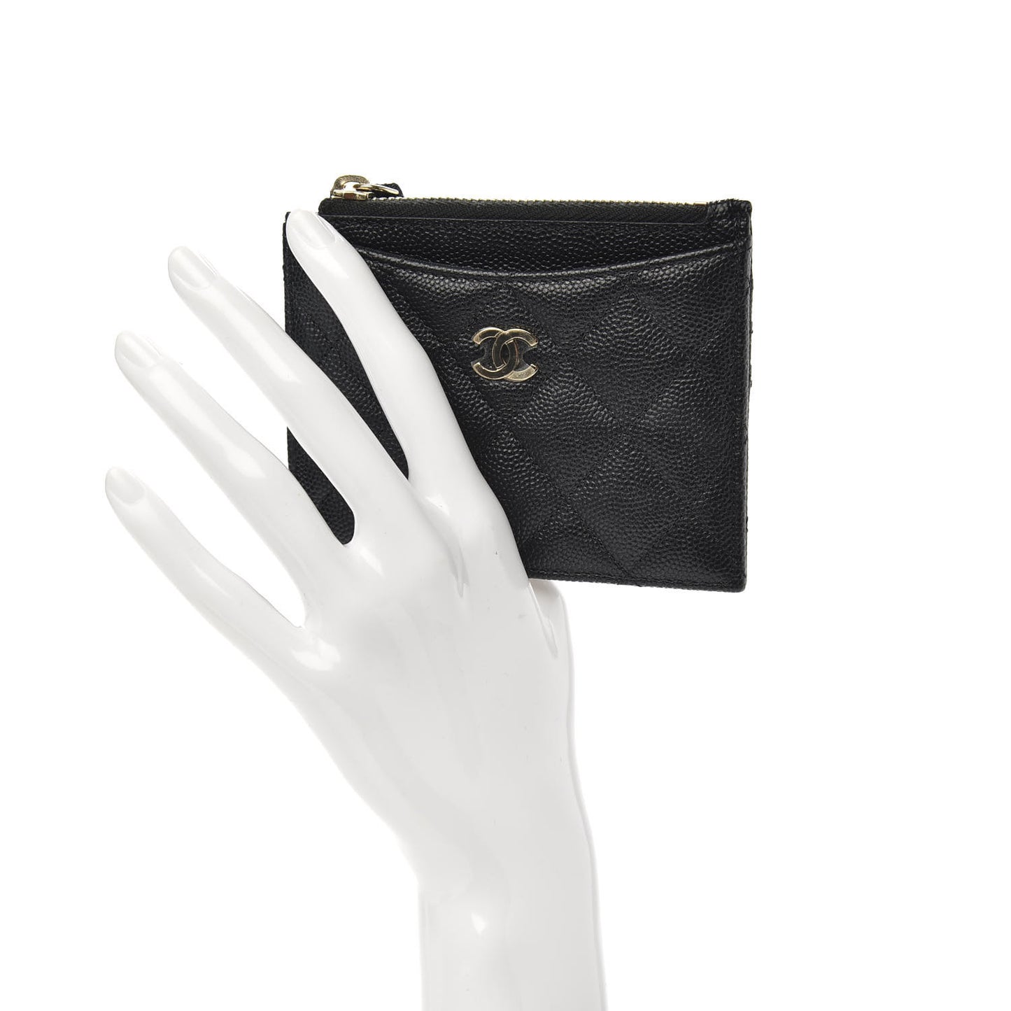 Caviar Quilted CC Zip Card Holder Black