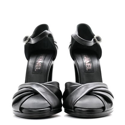 Chanel Lambskin Pearl CC Sandals 40 Black 2 of 9