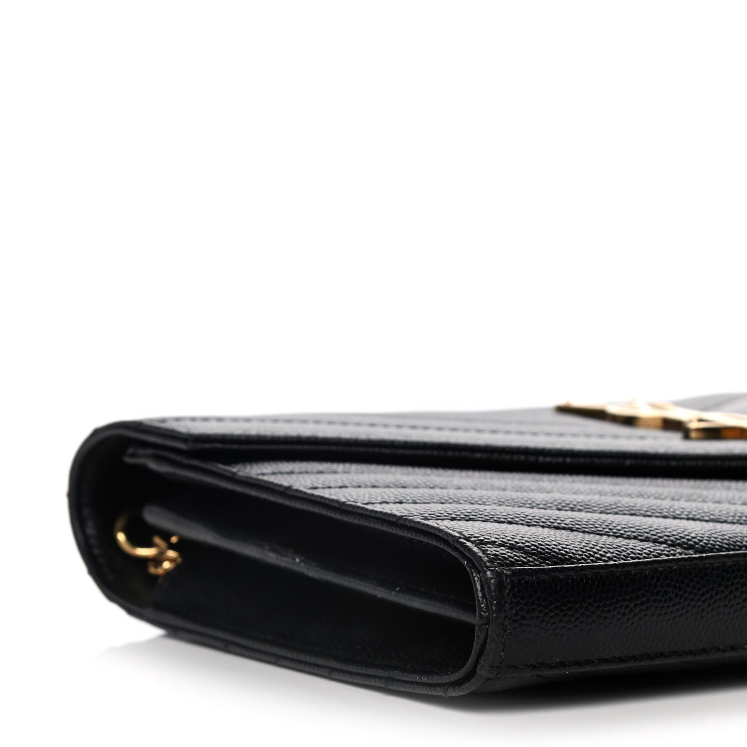 Saint Laurent Grain De Poudre Matelasse Chevron Monogram Chain Wallet Black 8 of 16