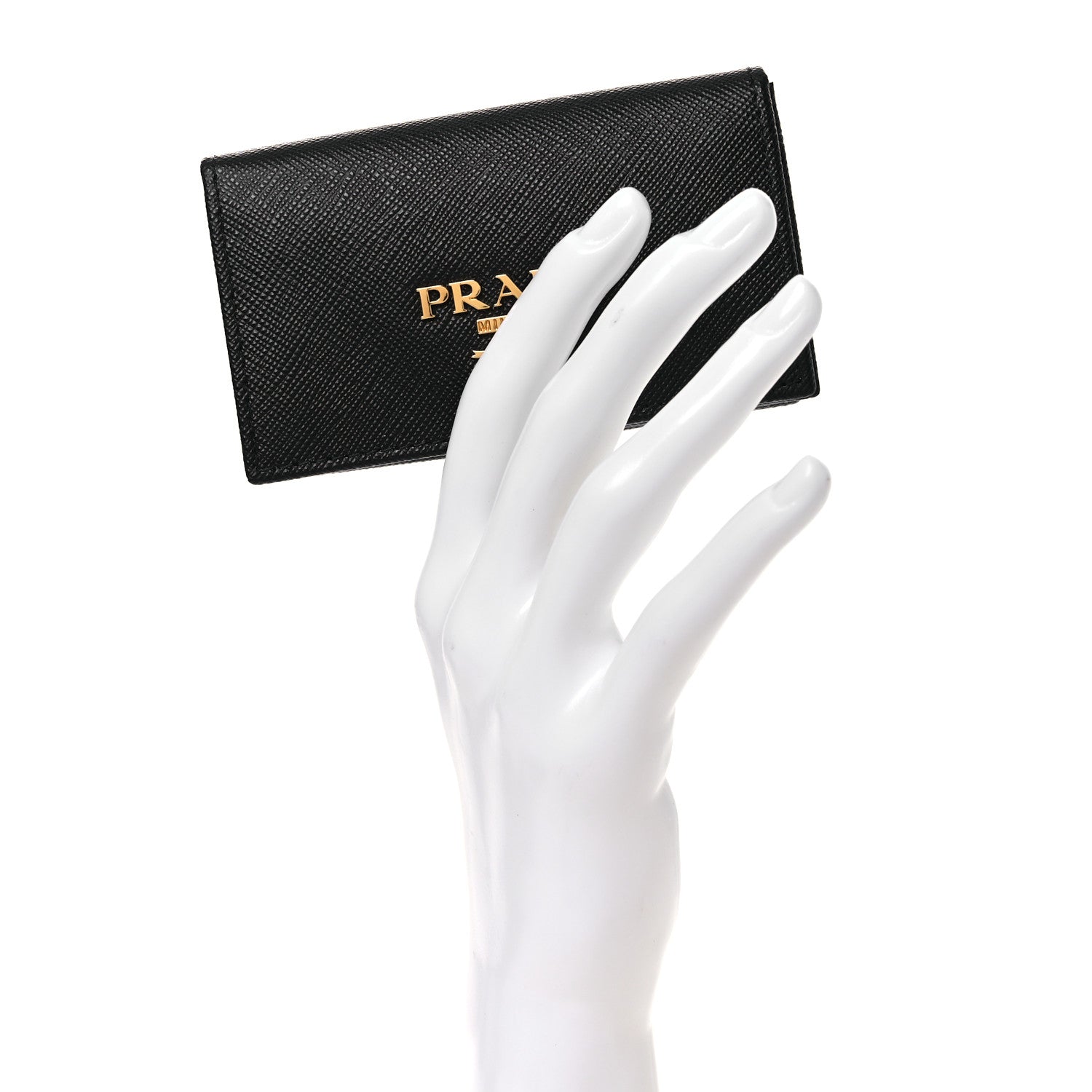 Prada Saffiano Metal Flap Card Holder Black 2 of 7