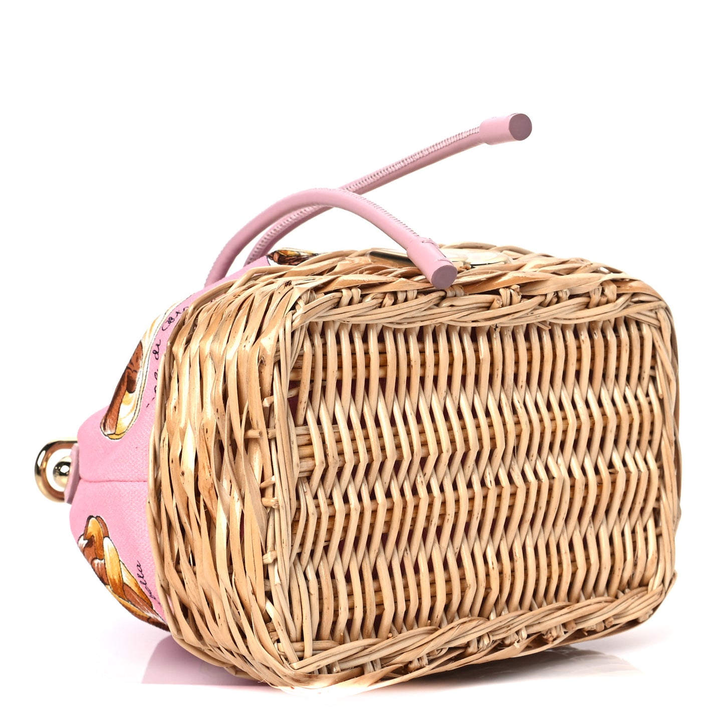 Wicker Calfskin Canvas Printed La Dolce Vita Bucket Bag Rosa