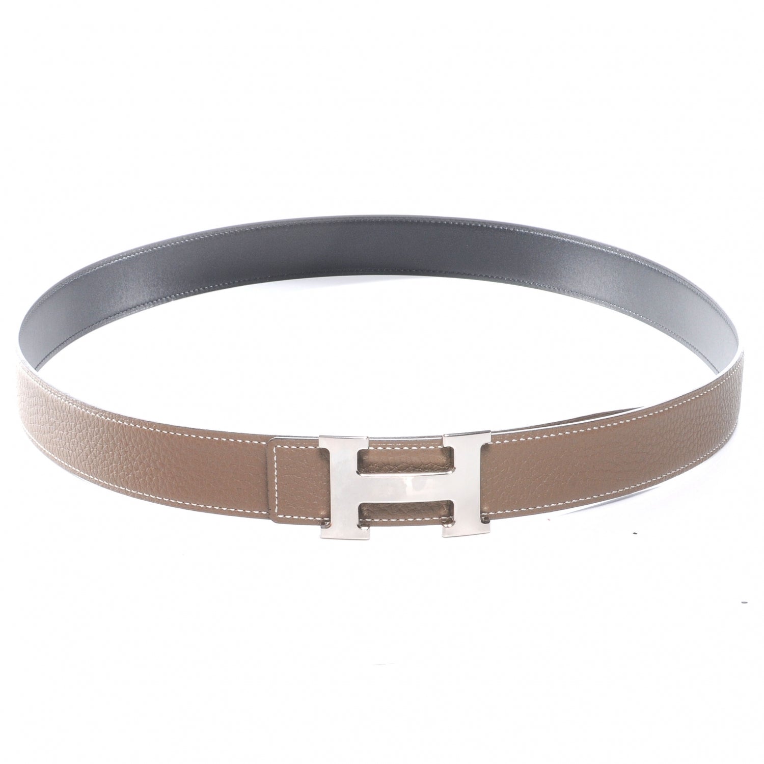 Hermes Togo Box Reversible Constance 32mm H Belt 105 Etoupe and Noir 1 of 5