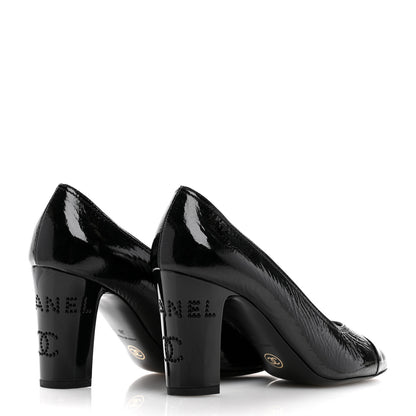 Chanel Patent Calfskin Crystal Cap Toe Logo Pumps 38 Black 5 of 11