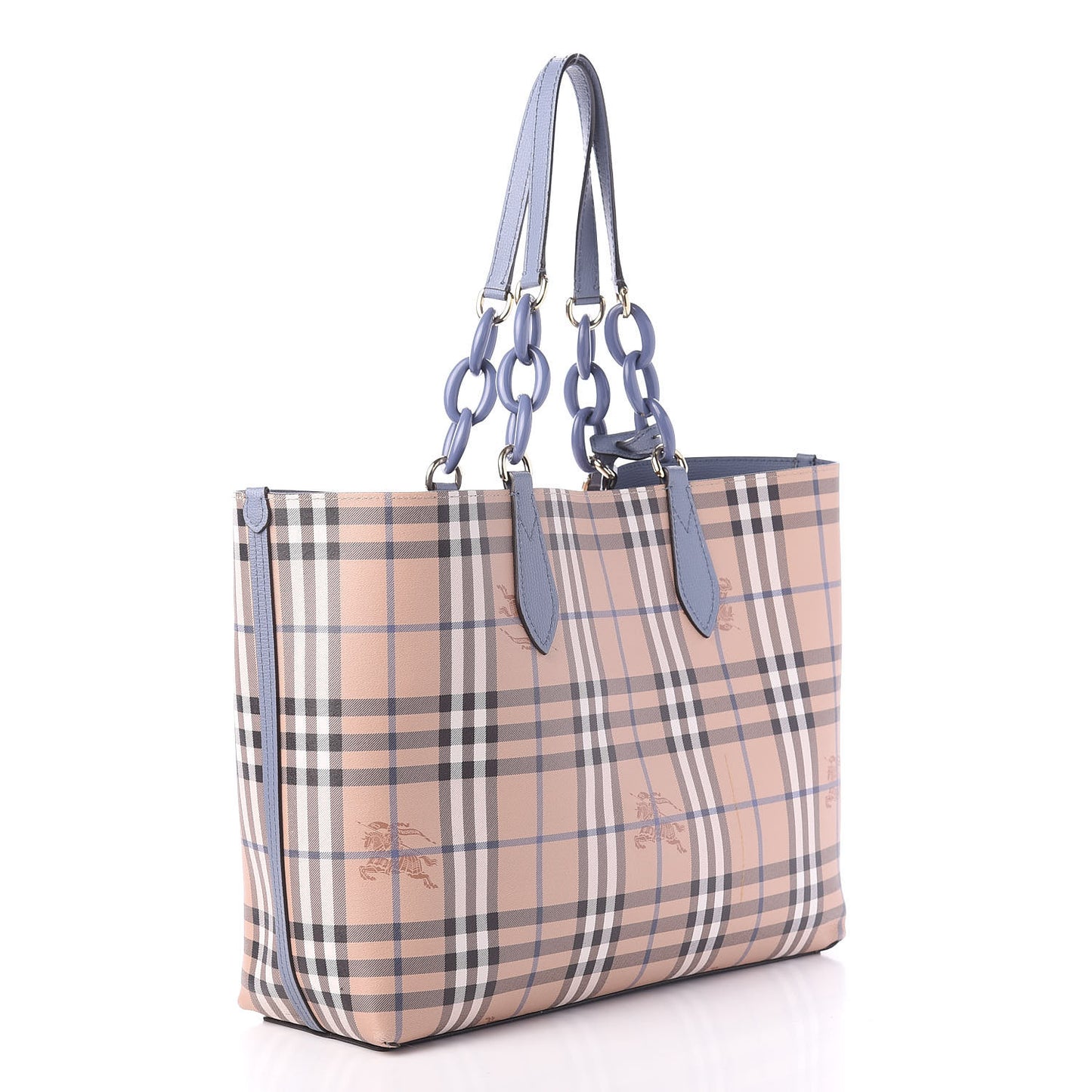 Calfskin Haymarket Check Medium Reversible Tote Slate Blue