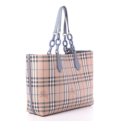 Burberry Calfskin Haymarket Check Medium Reversible Tote Slate Blue 4 of 17