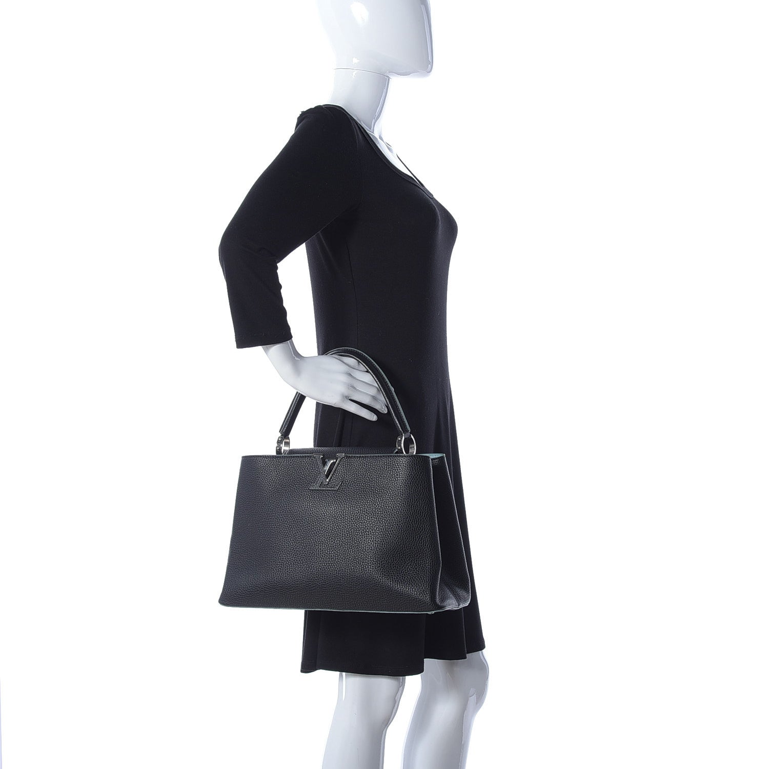 Louis Vuitton Taurillon Capucines MM Black Turquoise 3 of 29