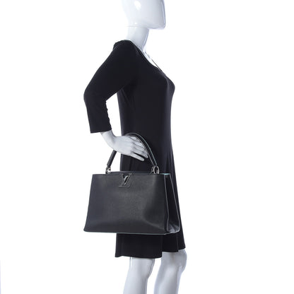 Louis Vuitton Taurillon Capucines MM Black Turquoise 3 of 29