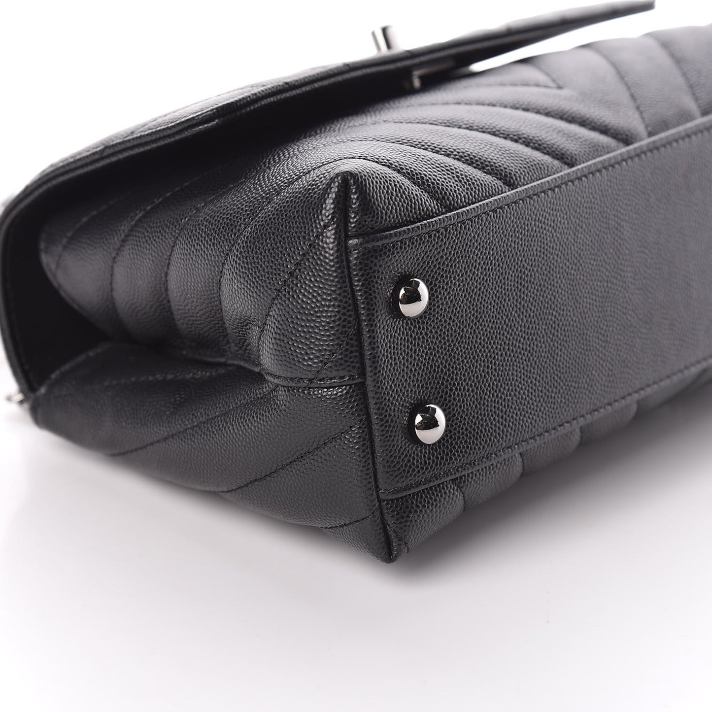 Caviar Chevron Quilted Mini Coco Handle Flap Black