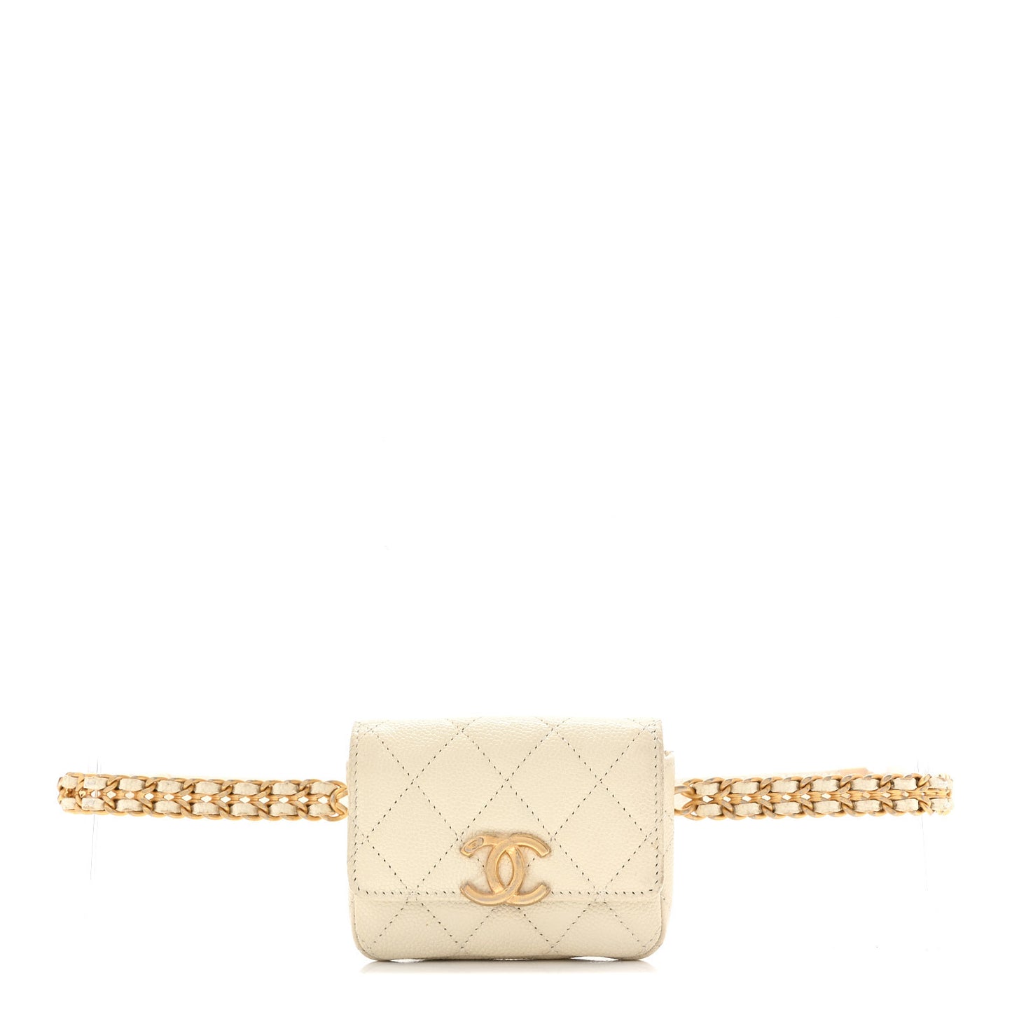 Shiny Caviar Quilted Chain Melody Belt Bag White