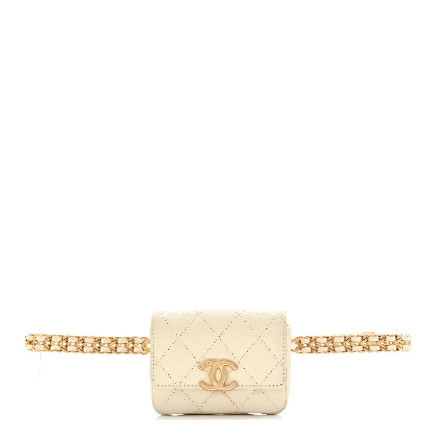Chanel Shiny Caviar Quilted Chain Melody Belt Bag White 1 of 11