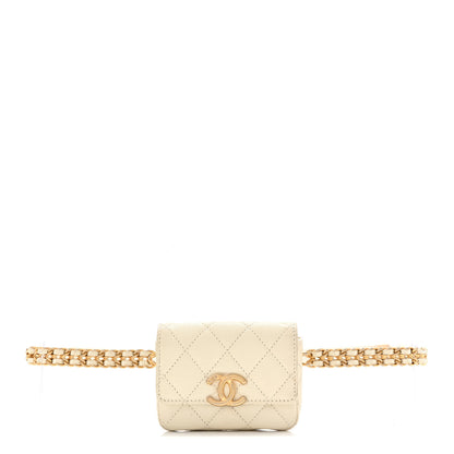 Chanel Shiny Caviar Quilted Chain Melody Belt Bag White 1 of 11